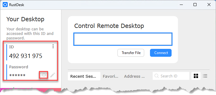 Screenshot of our remote support utility